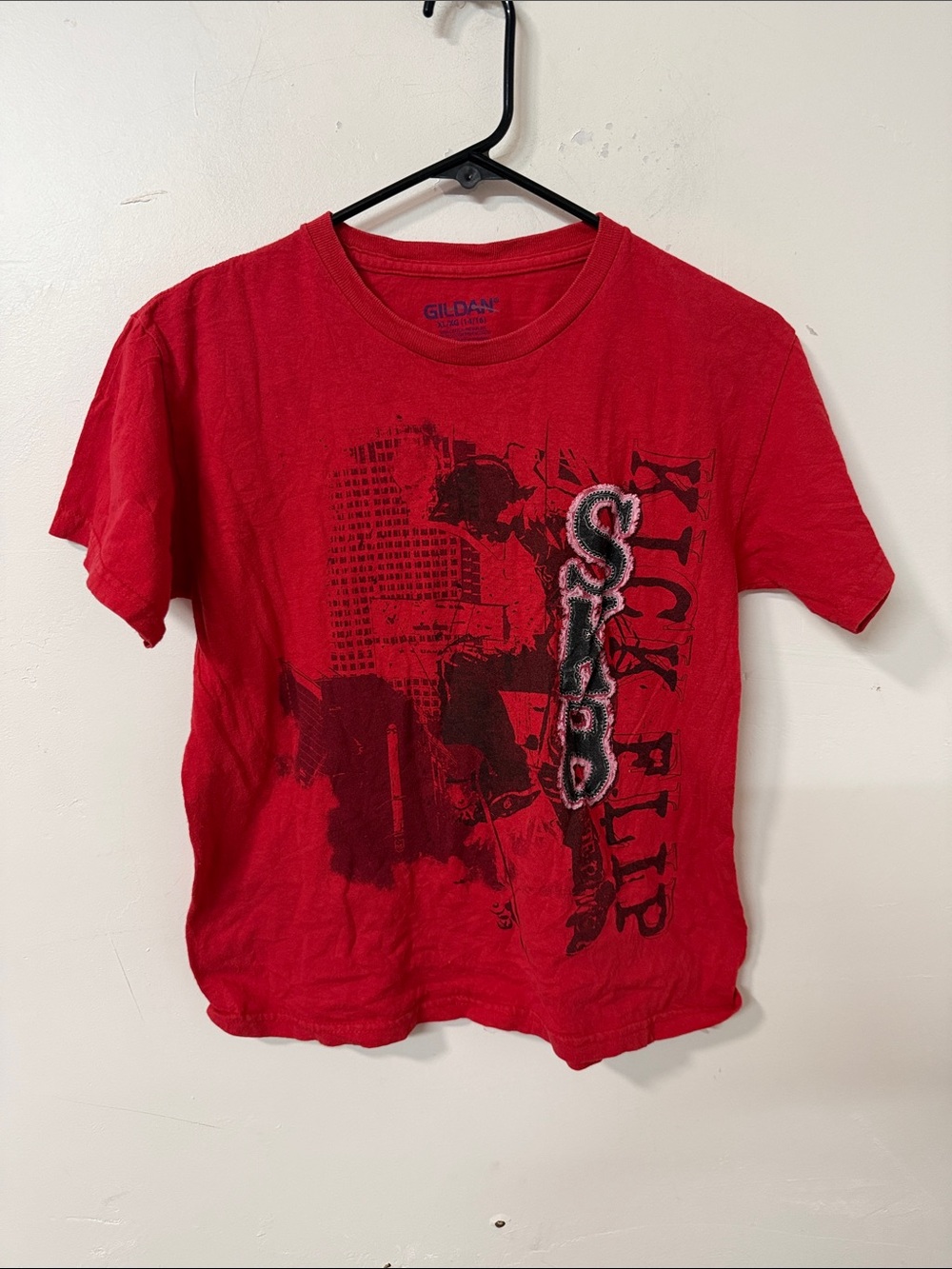 Gildan Red Short Sleeve Tee with Black Graphic